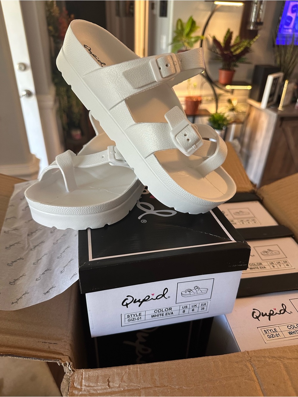 Qupid White Dual-Buckle Platform Slide Sandals